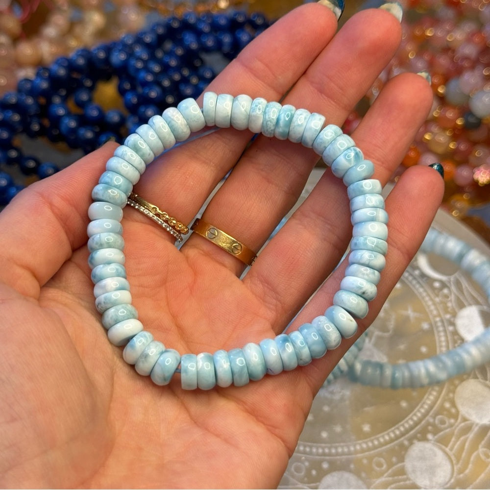 Larimar Rondelle Beaded Bracelet 8mm