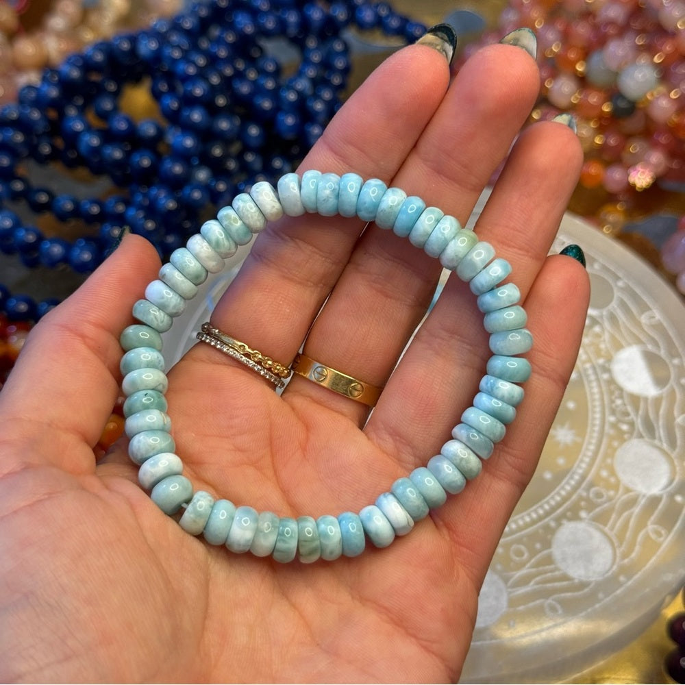 Larimar Rondelle Beaded Bracelet 7mm