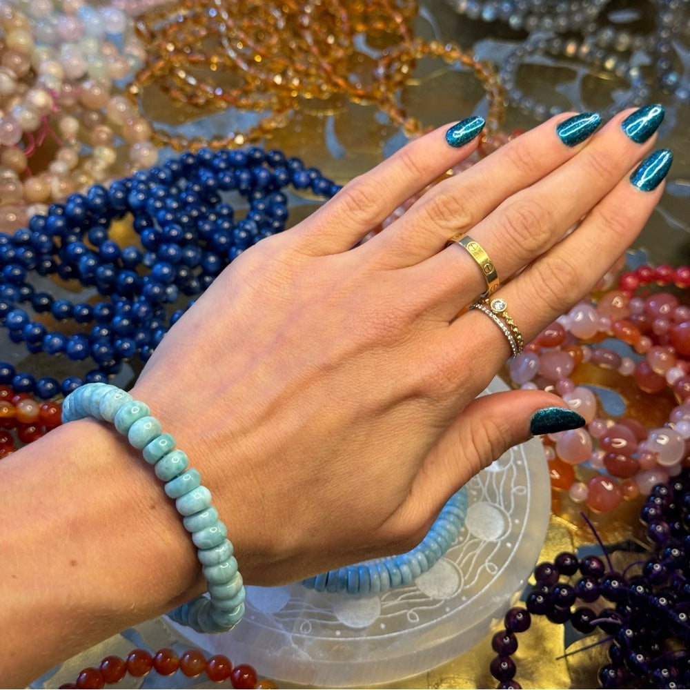Larimar Rondelle Beaded Bracelet 9mm