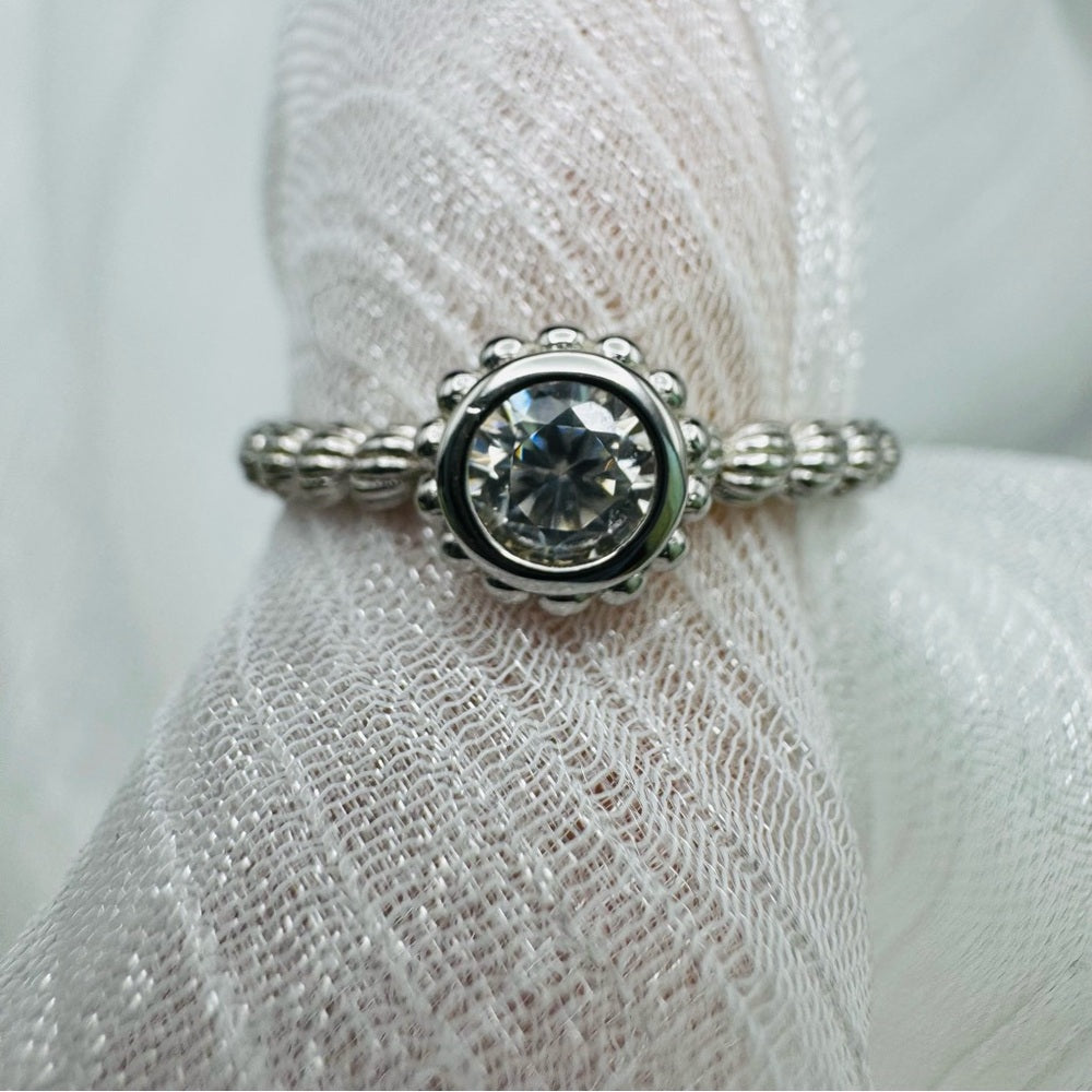 0.3CT Moissanite Diamond Bezzle Set Braided Silver Ring