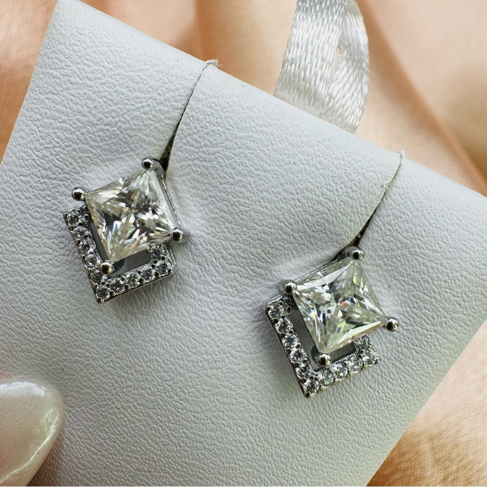 0.8 CT Moissanite Diamond Princess Cut Pave Stud Earrings