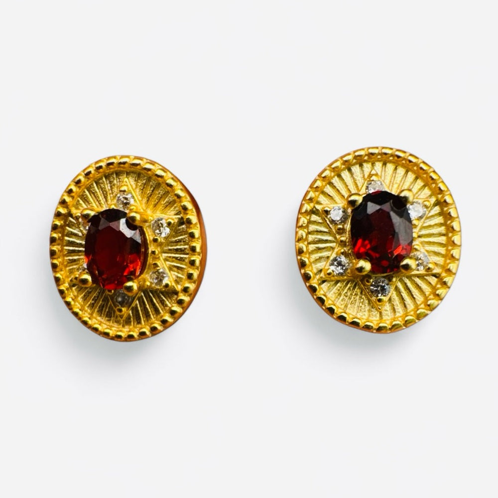S925 Faceted Garnet Stud Earrings