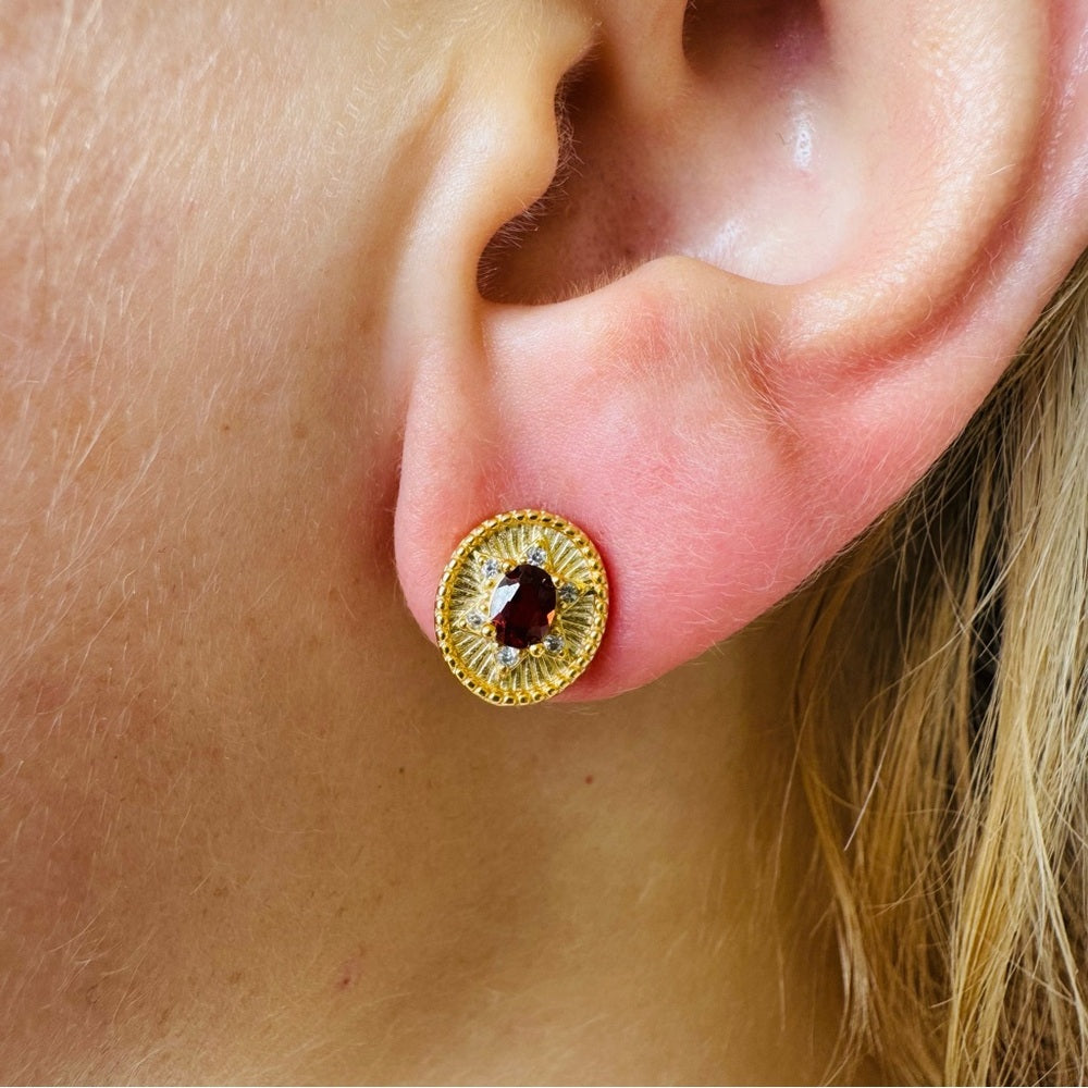 S925 Faceted Garnet Stud Earrings