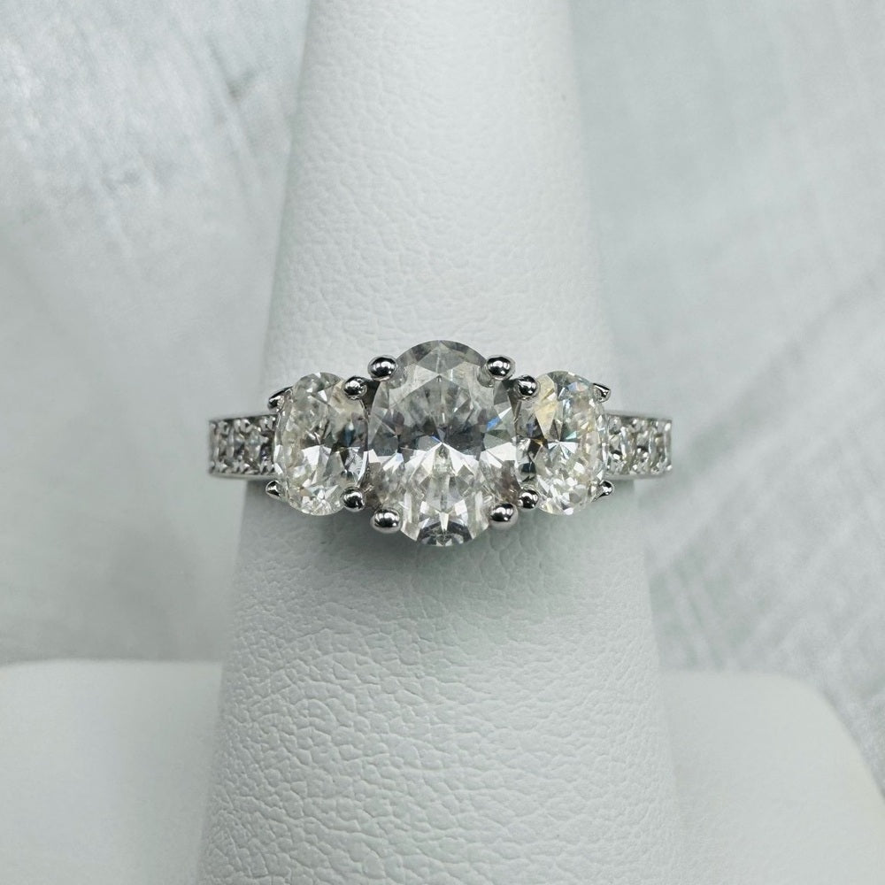 3.15 CT Triple Oval Moissanite Diamond With Pavé Half Band