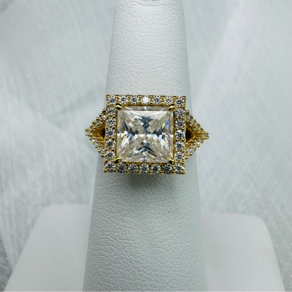 3.63 CT Moissanite Diamond Cushion Cut Pavé Halo & Band