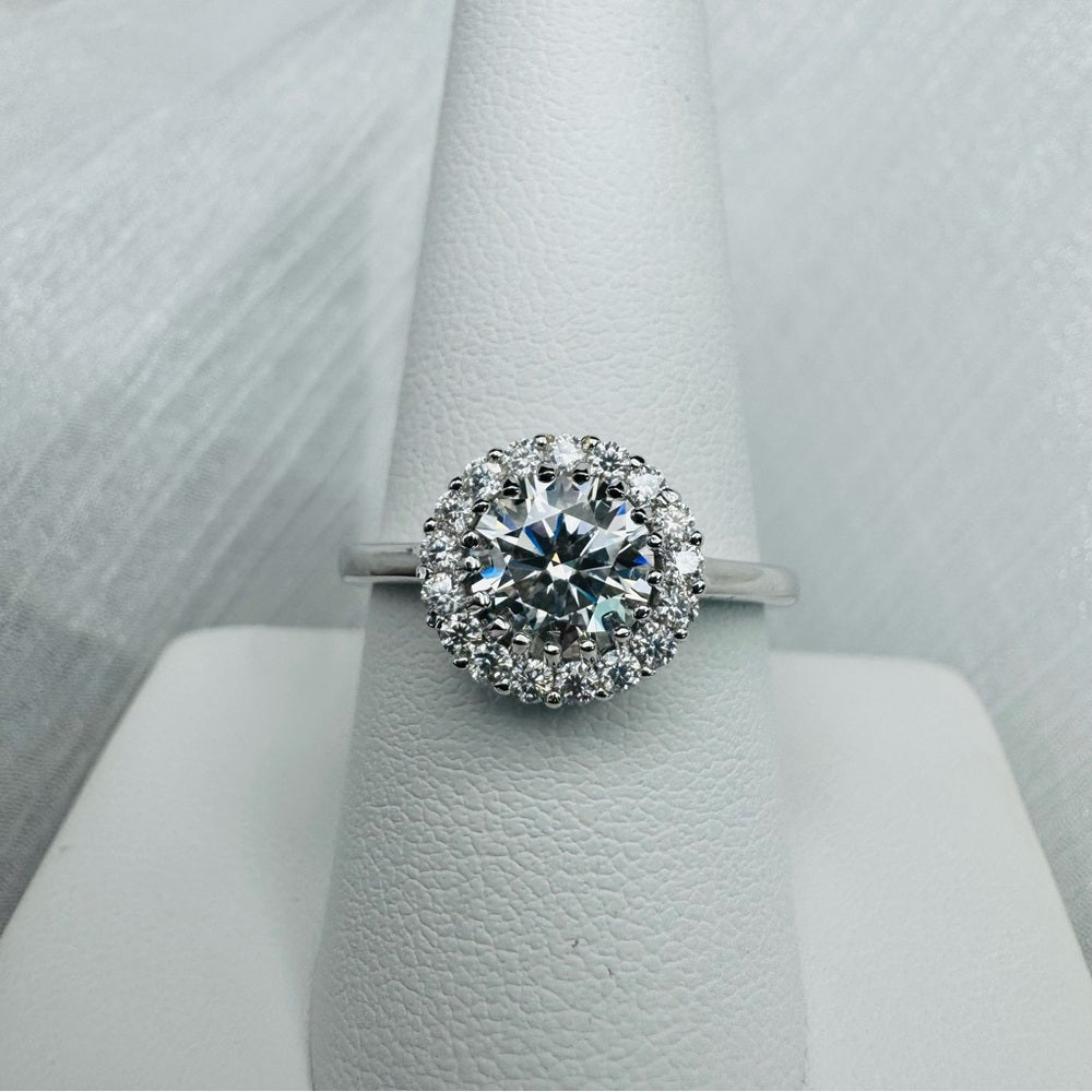 1.53 CT Moissanite Diamond Solitare & Pavé Halo