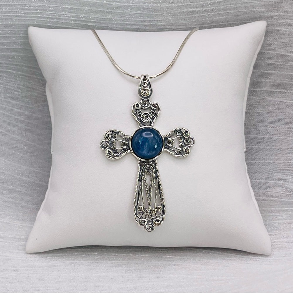 S925 Kyanite Handmade Cross Necklace