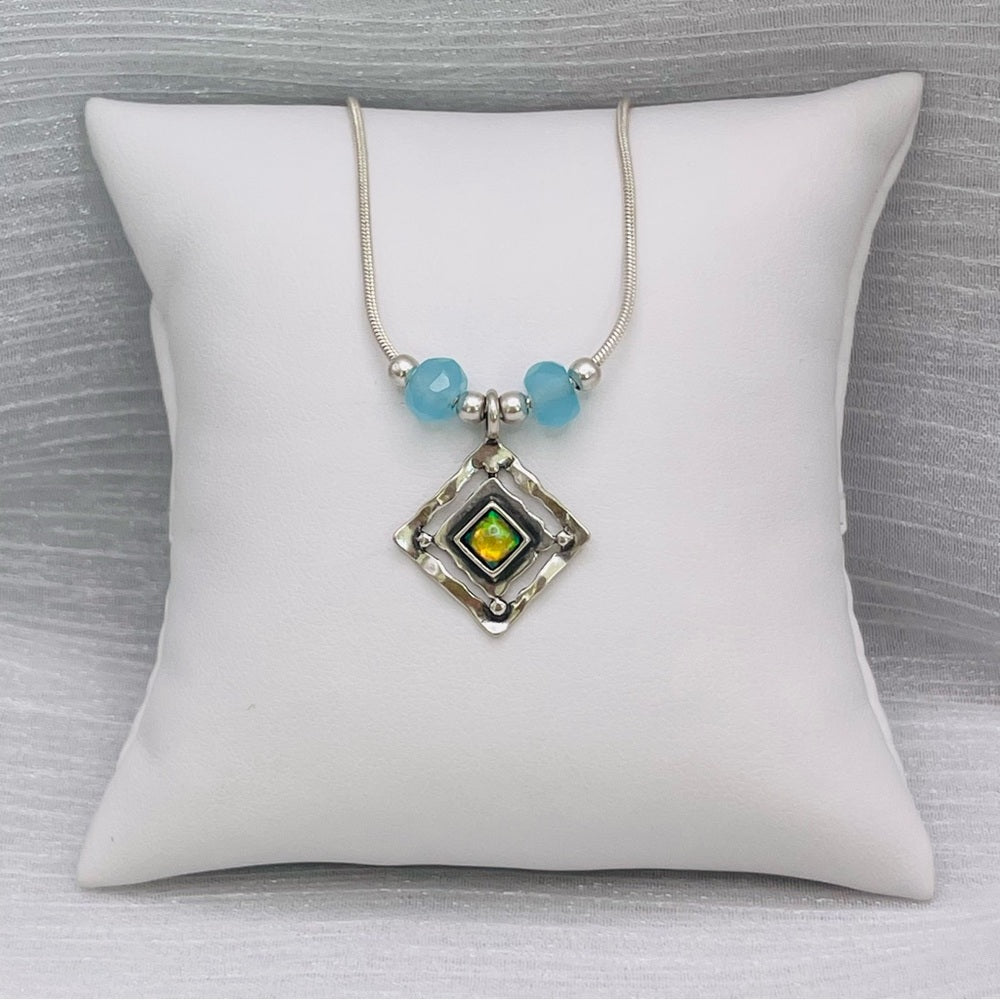 S925 Ethiopian Opal & Faceted Aquamarine Necklace