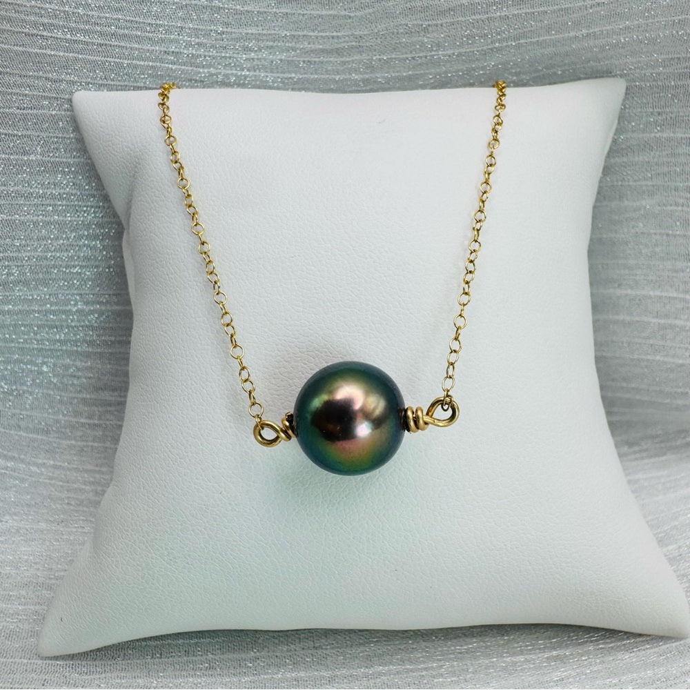14kt Gold Tahitian Perfect Round Pearl Necklace AAA Quality