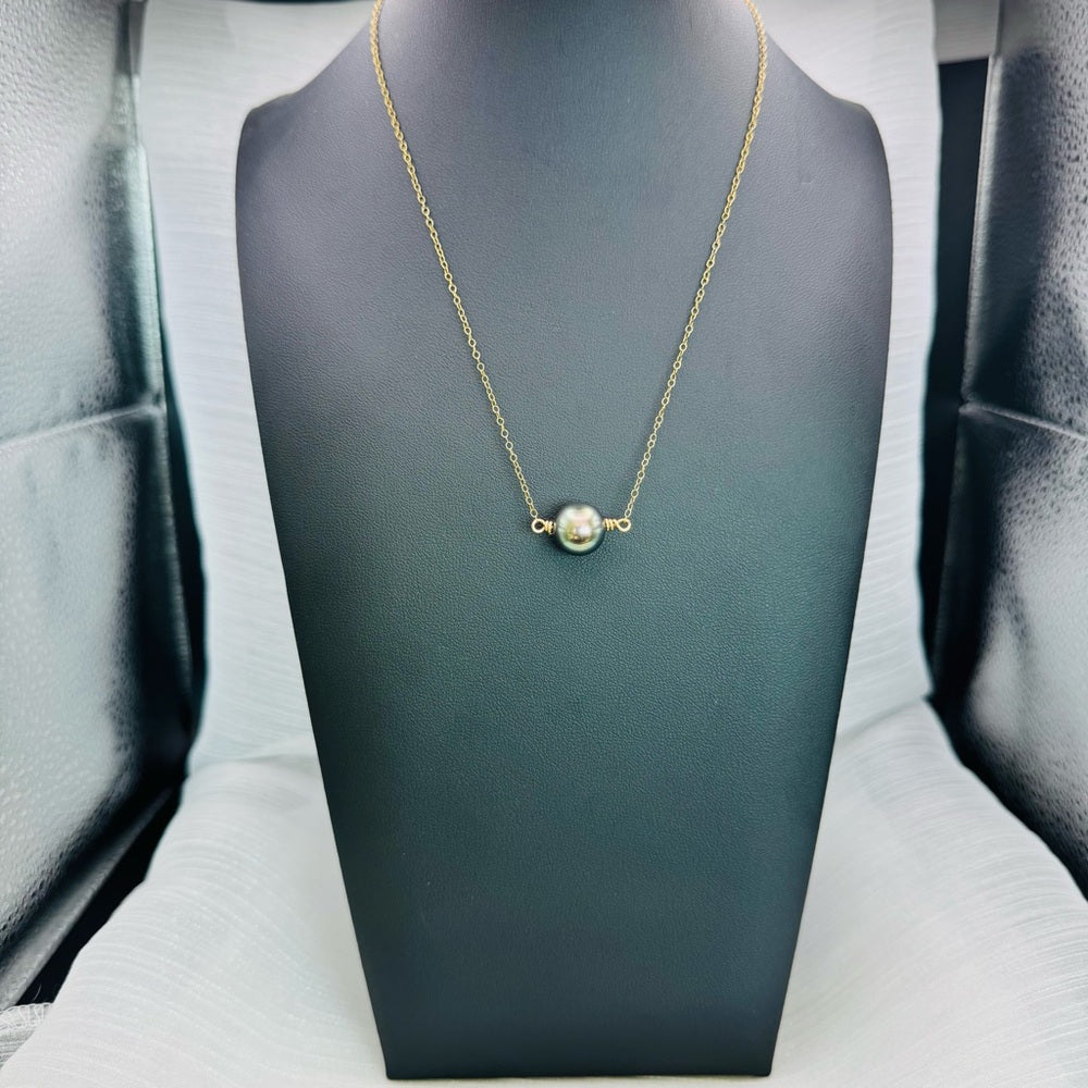 14kt Gold Tahitian Perfect Round Pearl Necklace AAA Quality