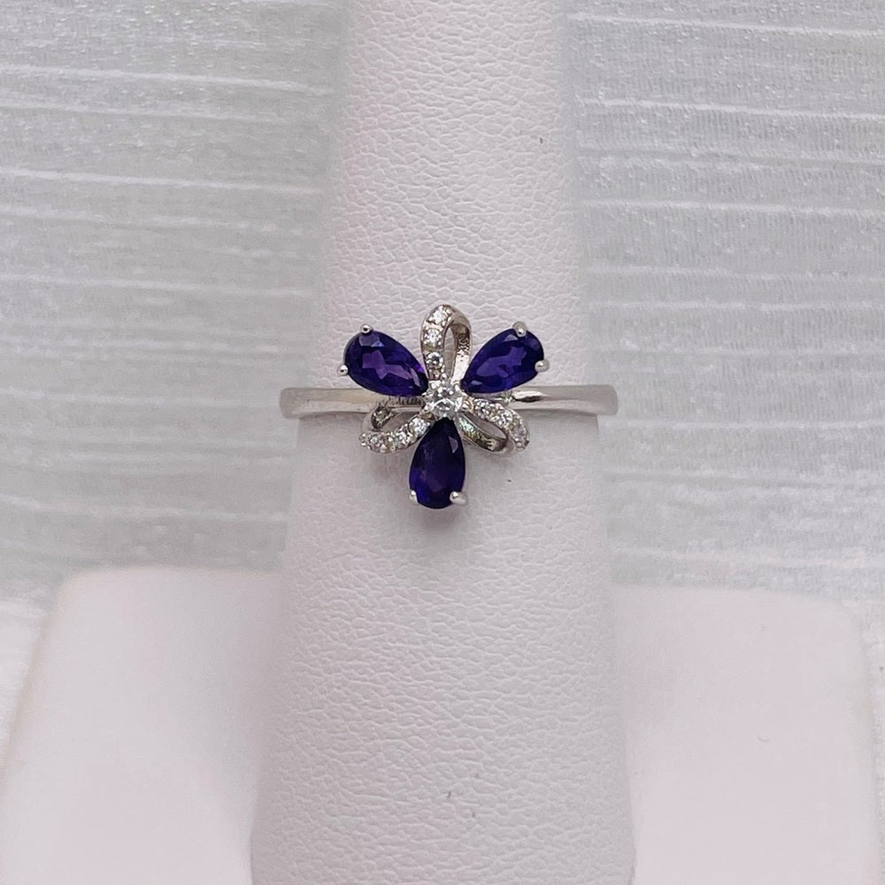 Amethyst Flower Teardrop Ring