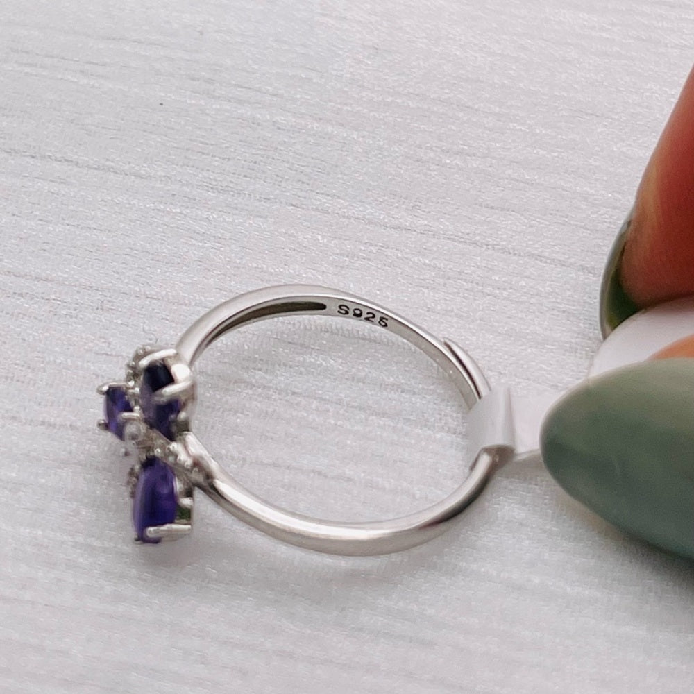 Amethyst Flower Teardrop Ring