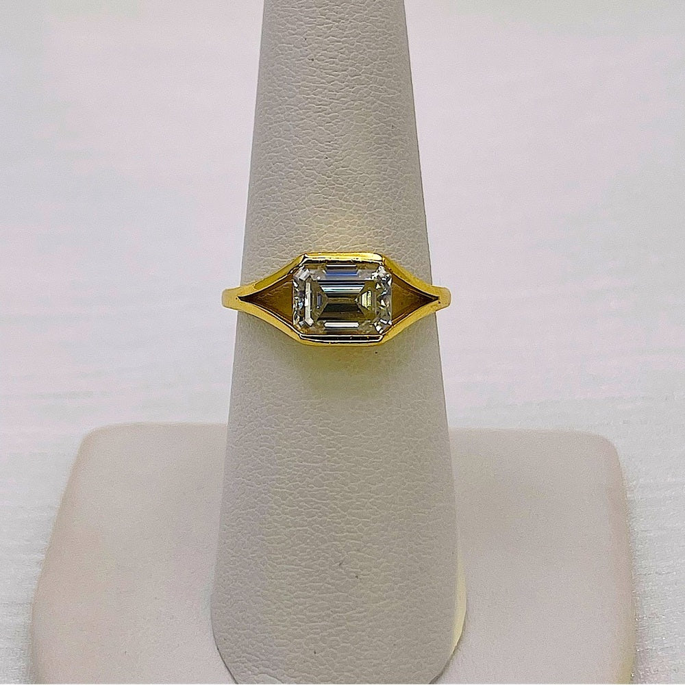2 CT Moissanite Diamond Emerald Cut East West Half Bezel