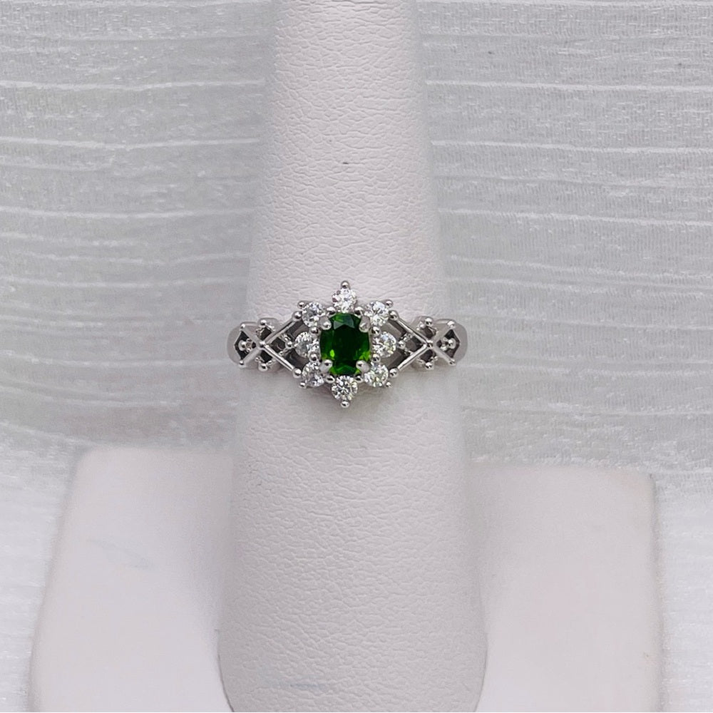 Chrome Diopside Flower S925 Ring