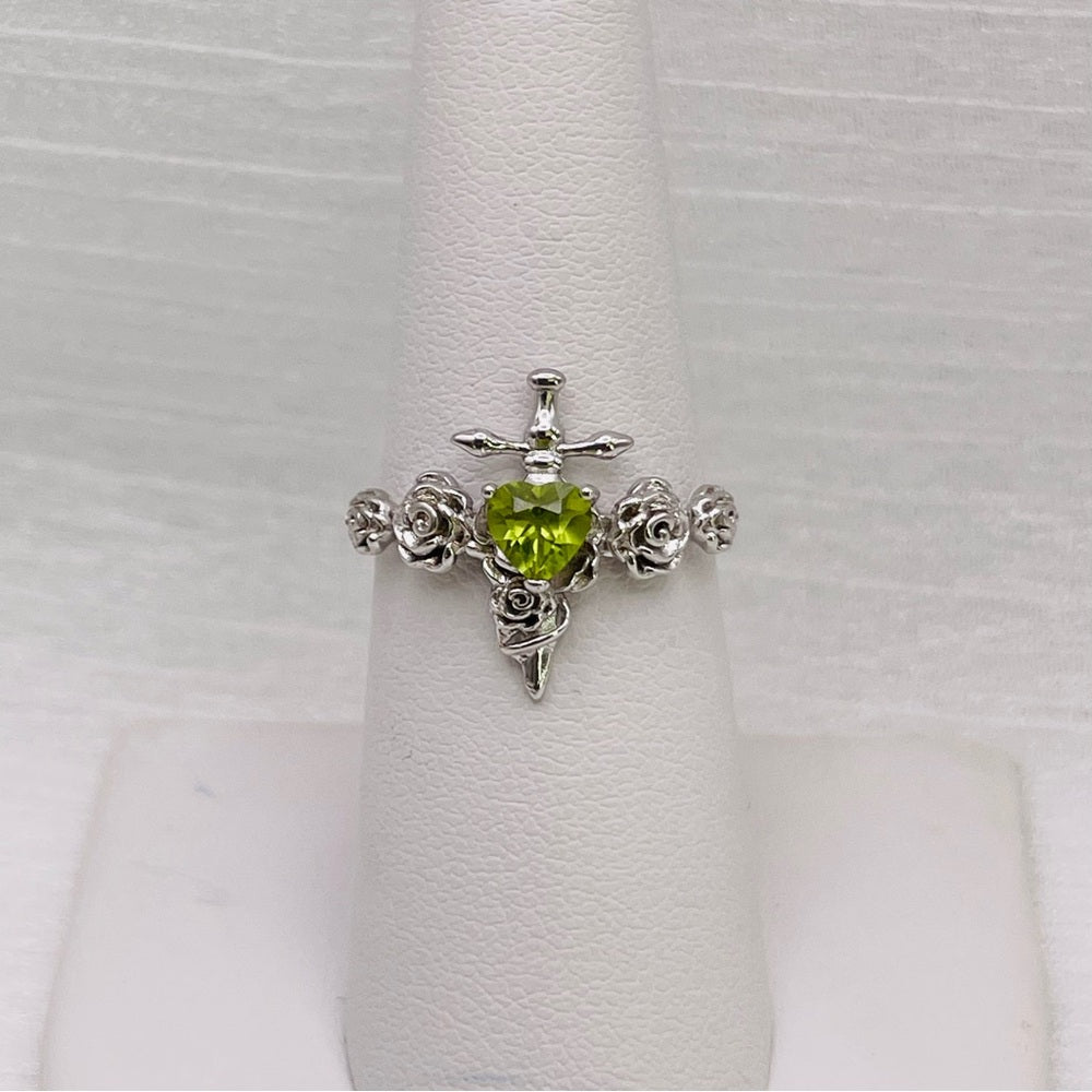 Peridot Sword & Roses Heart S925 Ring