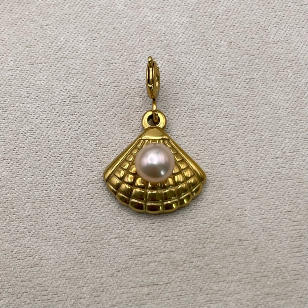 Gold Seashell and Freshwater Pearl Charms