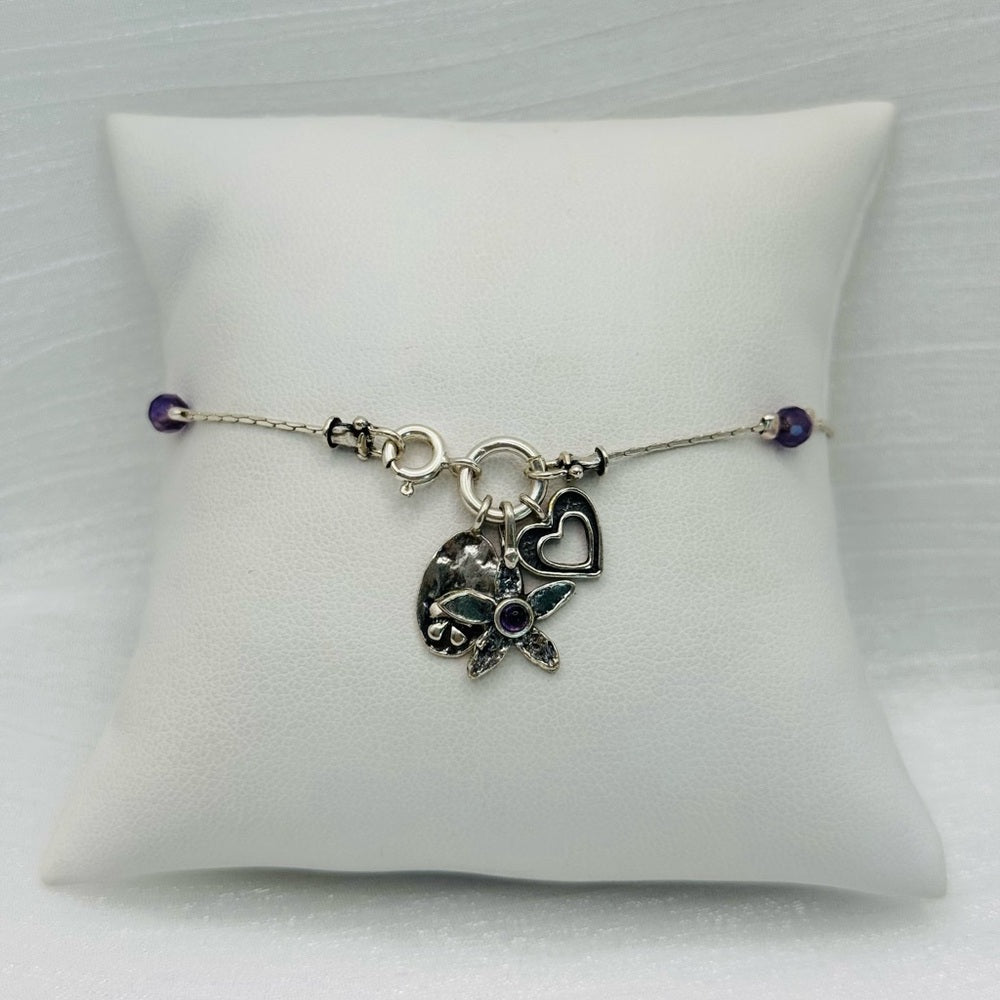 Amethyst & Rose Quartz S925 Charm Bracelet