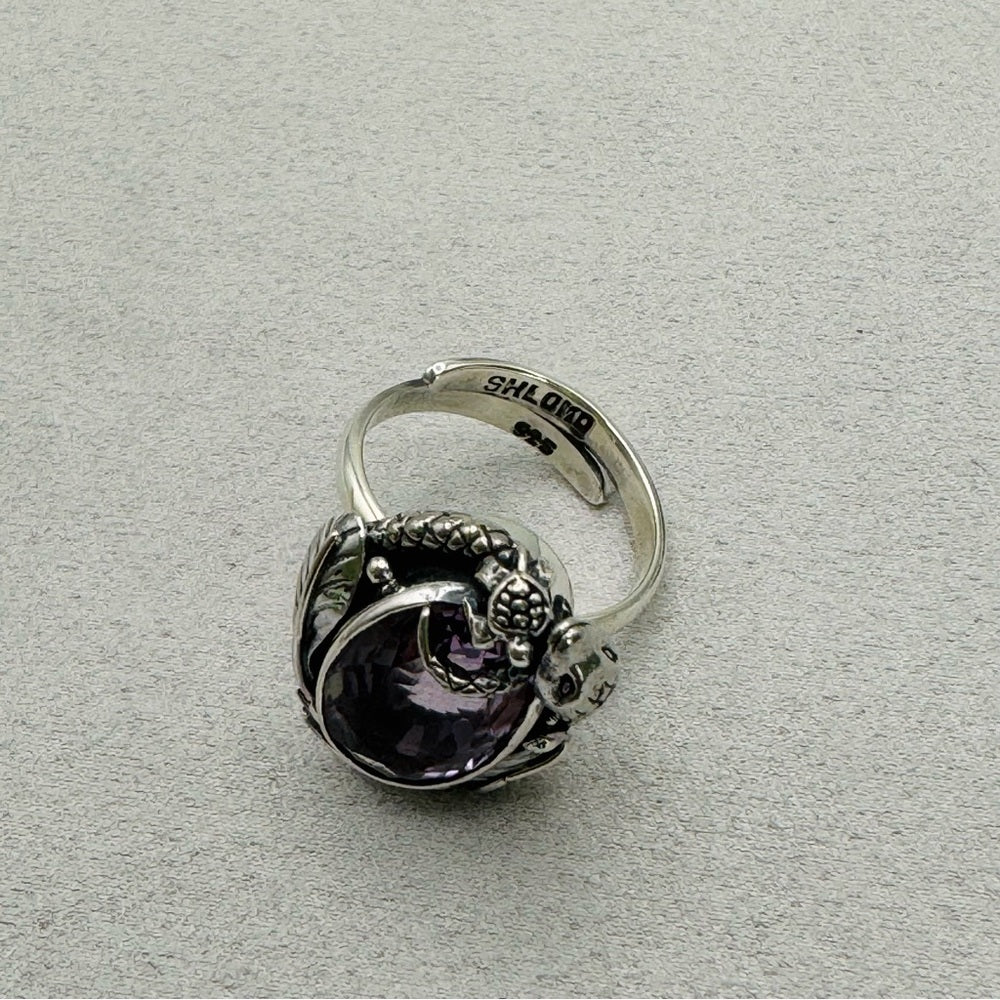 Amethyst Snake and Leaves Adjustable Ring
