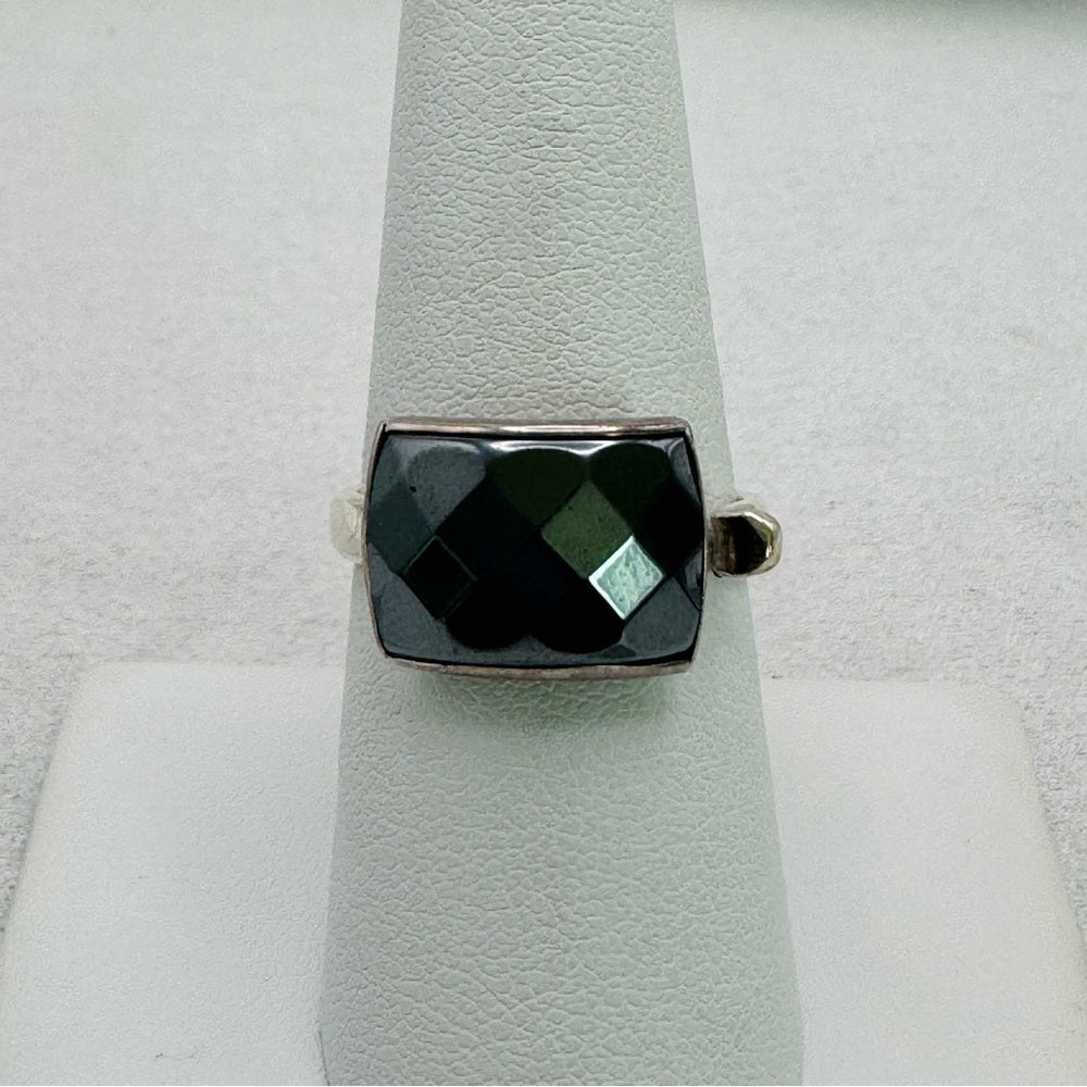 Hematite Faceted Rectangle Adjustable Handmade Ring