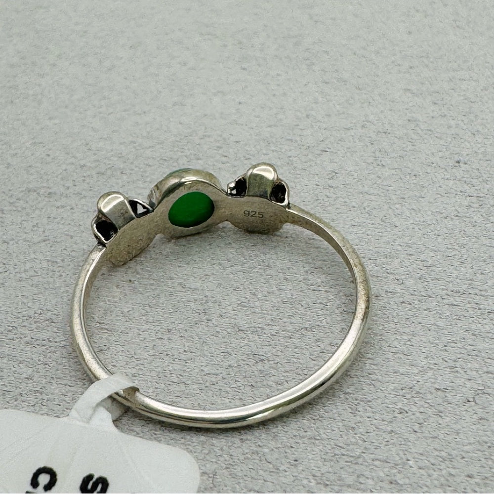 Chrysoprase Double Skull Ring