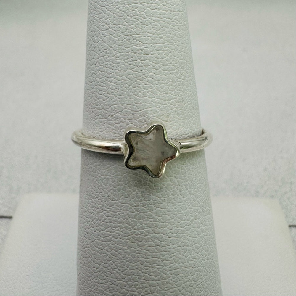 Rainbow Moonstone Star Sterling Silver Ring