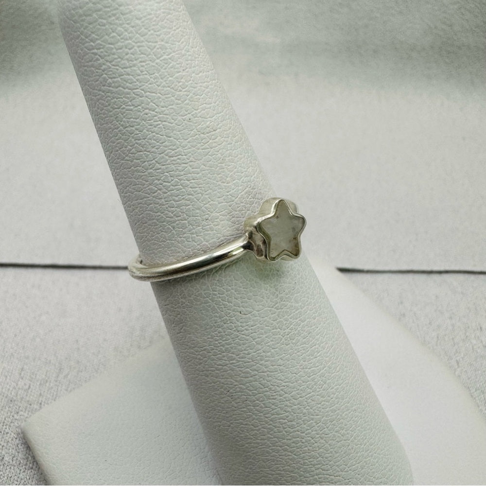 Rainbow Moonstone Star Sterling Silver Ring