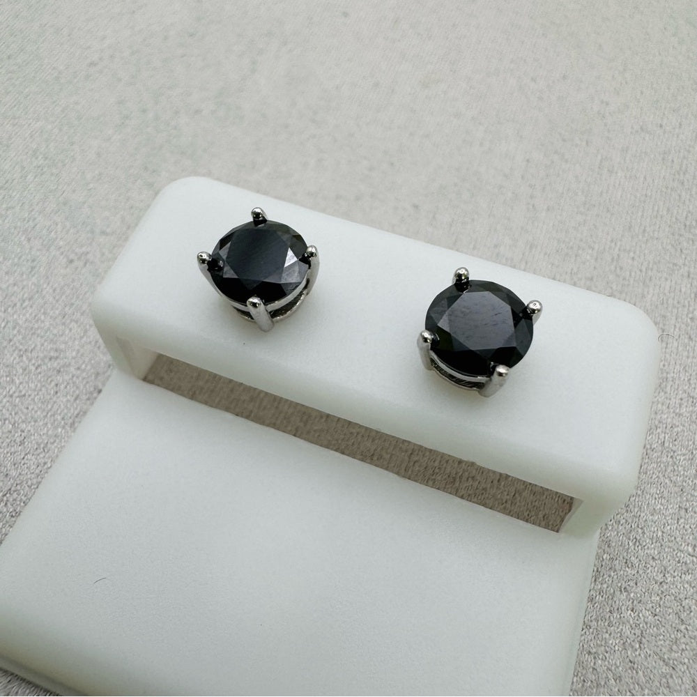 1 CT * 2 Black Moissanite Diamond Solitaire Sterling Silver Stud Earrings