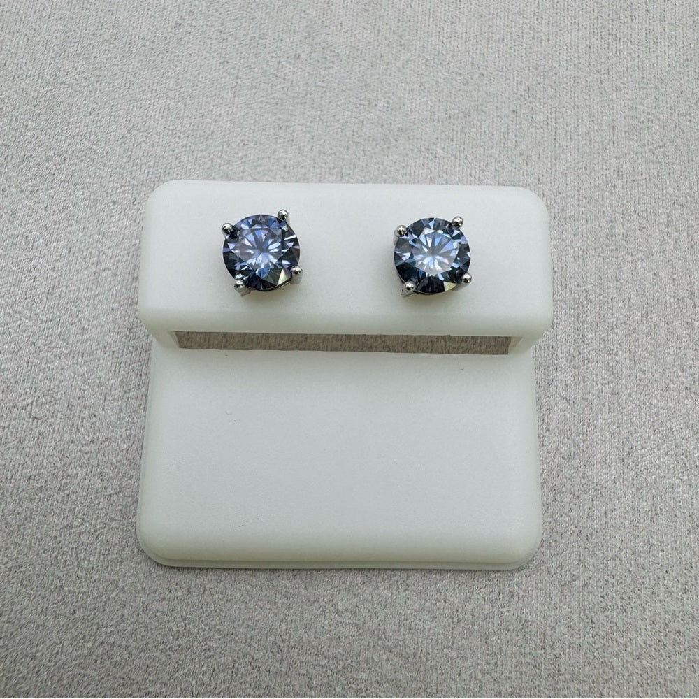 1 CT * 2 Blue Moissanite Diamond Solitaire Sterling Silver Stud Earrings