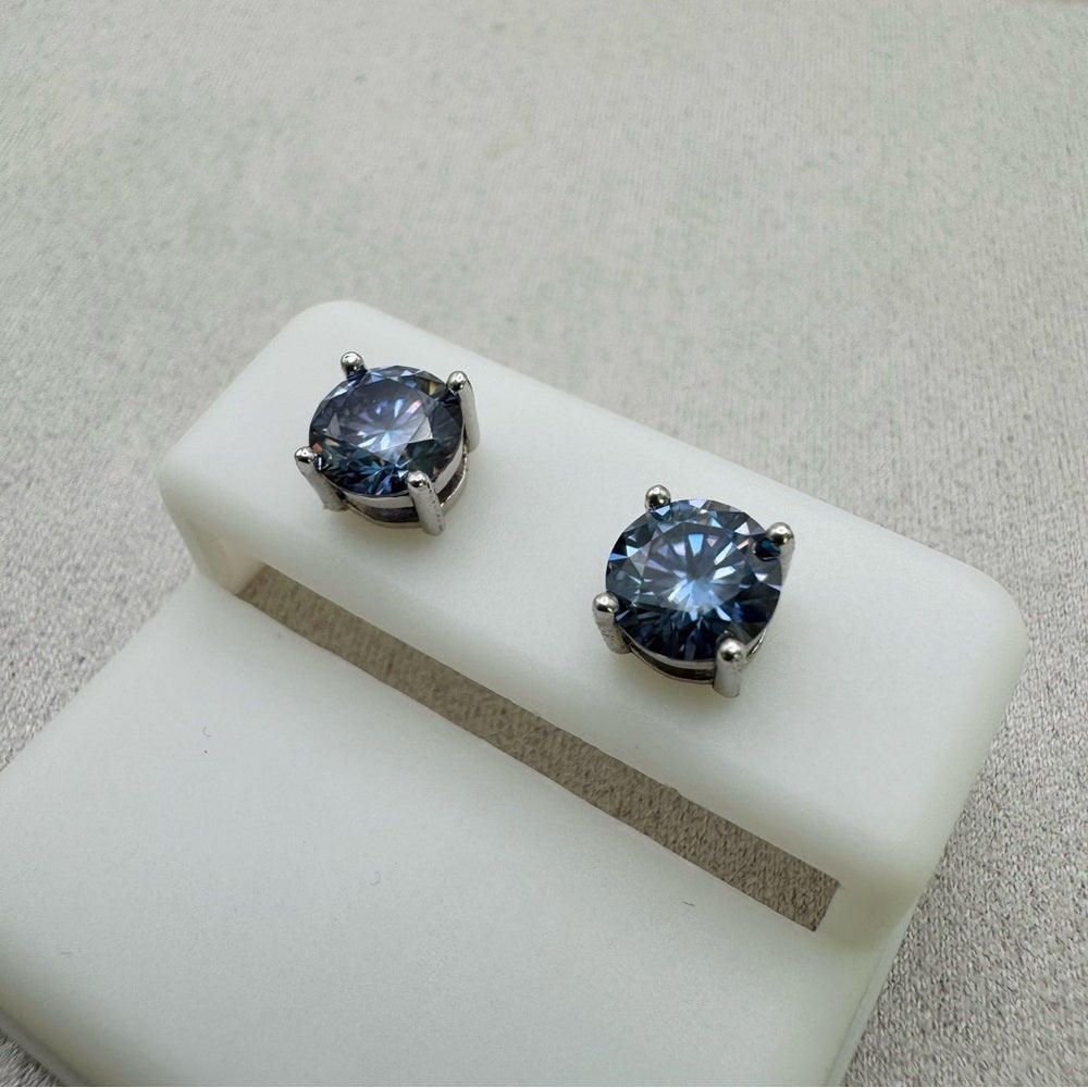 1 CT * 2 Blue Moissanite Diamond Solitaire Sterling Silver Stud Earrings