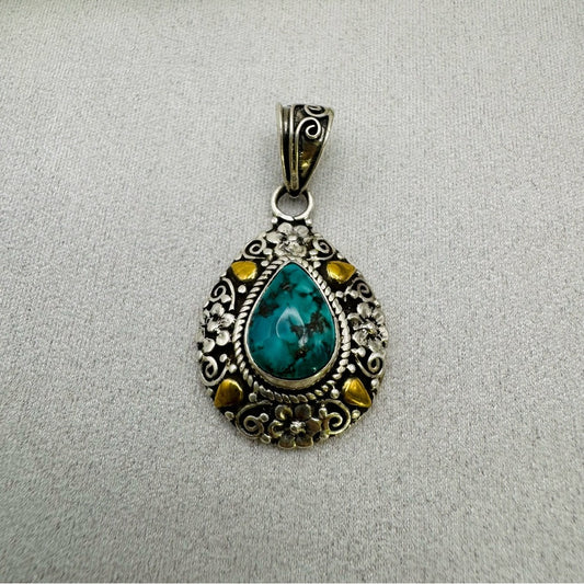Teardrop Turquoise Sterling Silver Pendant