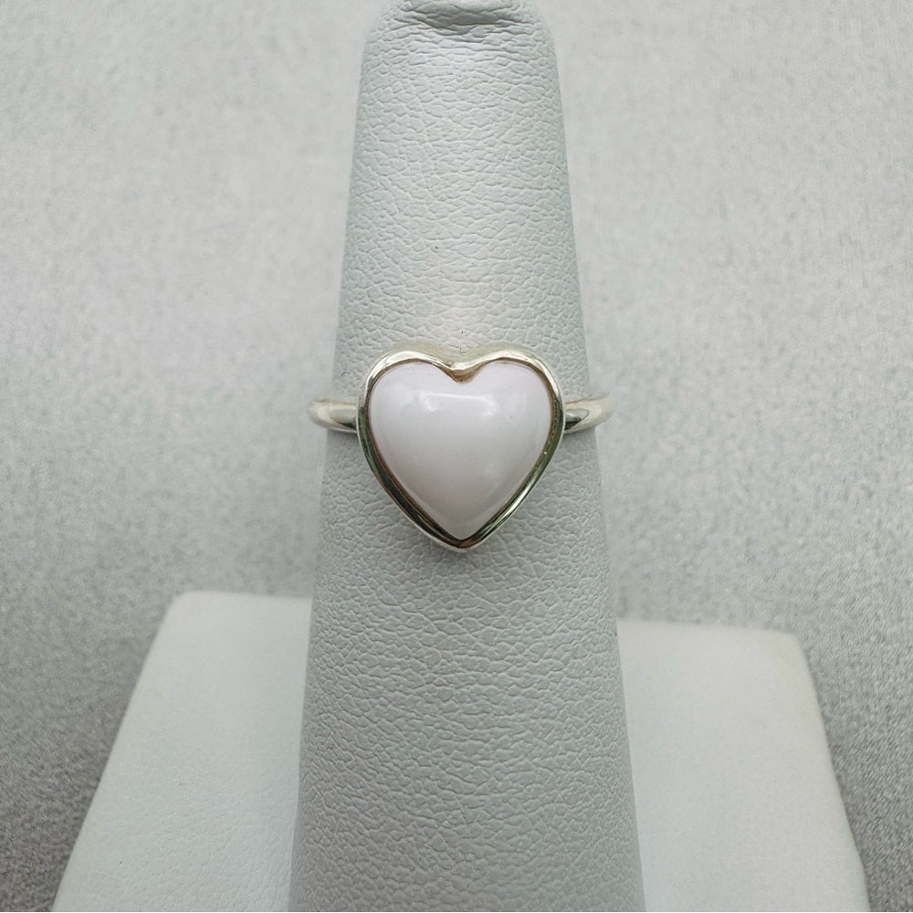 Heart Shaped Pink Opal Sterling Silver Ring