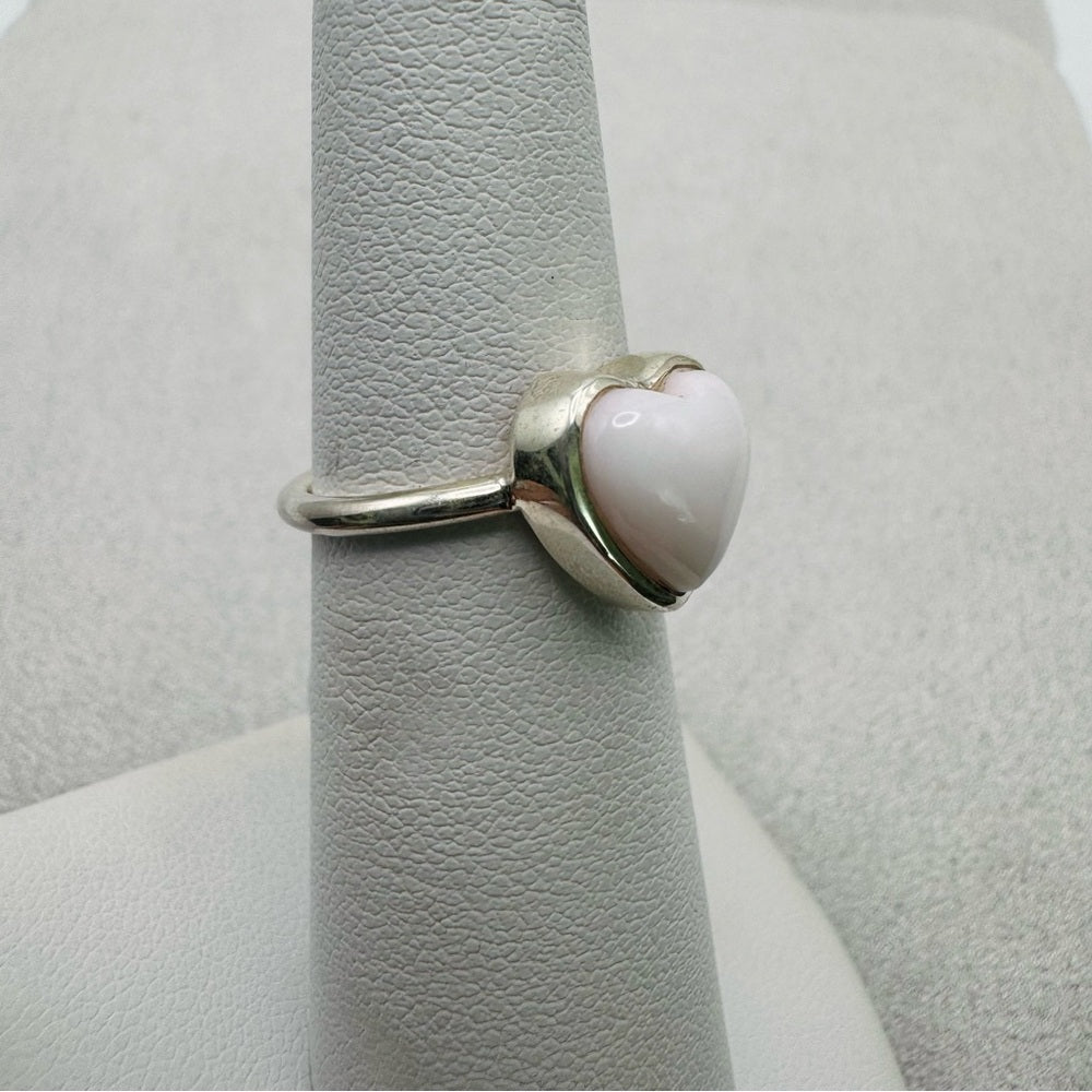 Heart Shaped Pink Opal Sterling Silver Ring