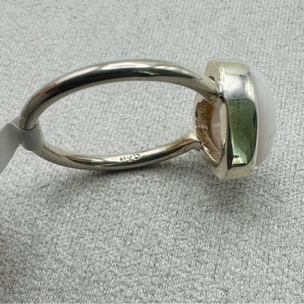 Heart Shaped Pink Opal Sterling Silver Ring