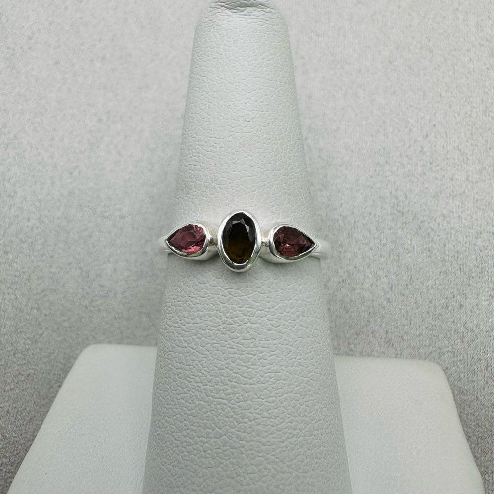 Rainbow Tourmaline S925 Triple Stone Ring