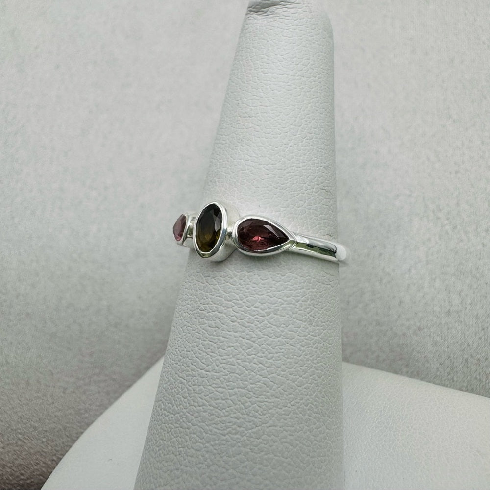 Rainbow Tourmaline S925 Triple Stone Ring