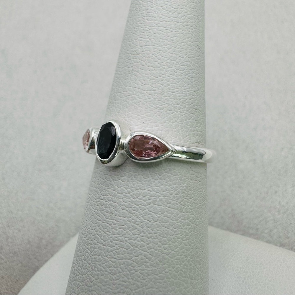 Rainbow Tourmaline S925 Triple Stone Ring