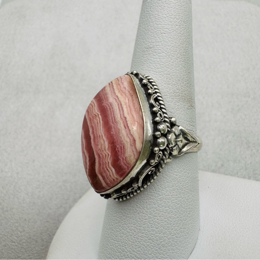 Rhodochrosite S925 Adjustable Ring