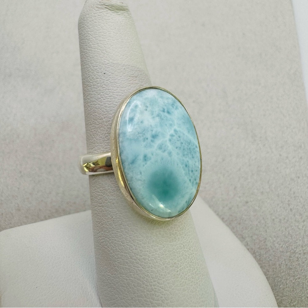 S925 Oval Larimar Adjustable Ring