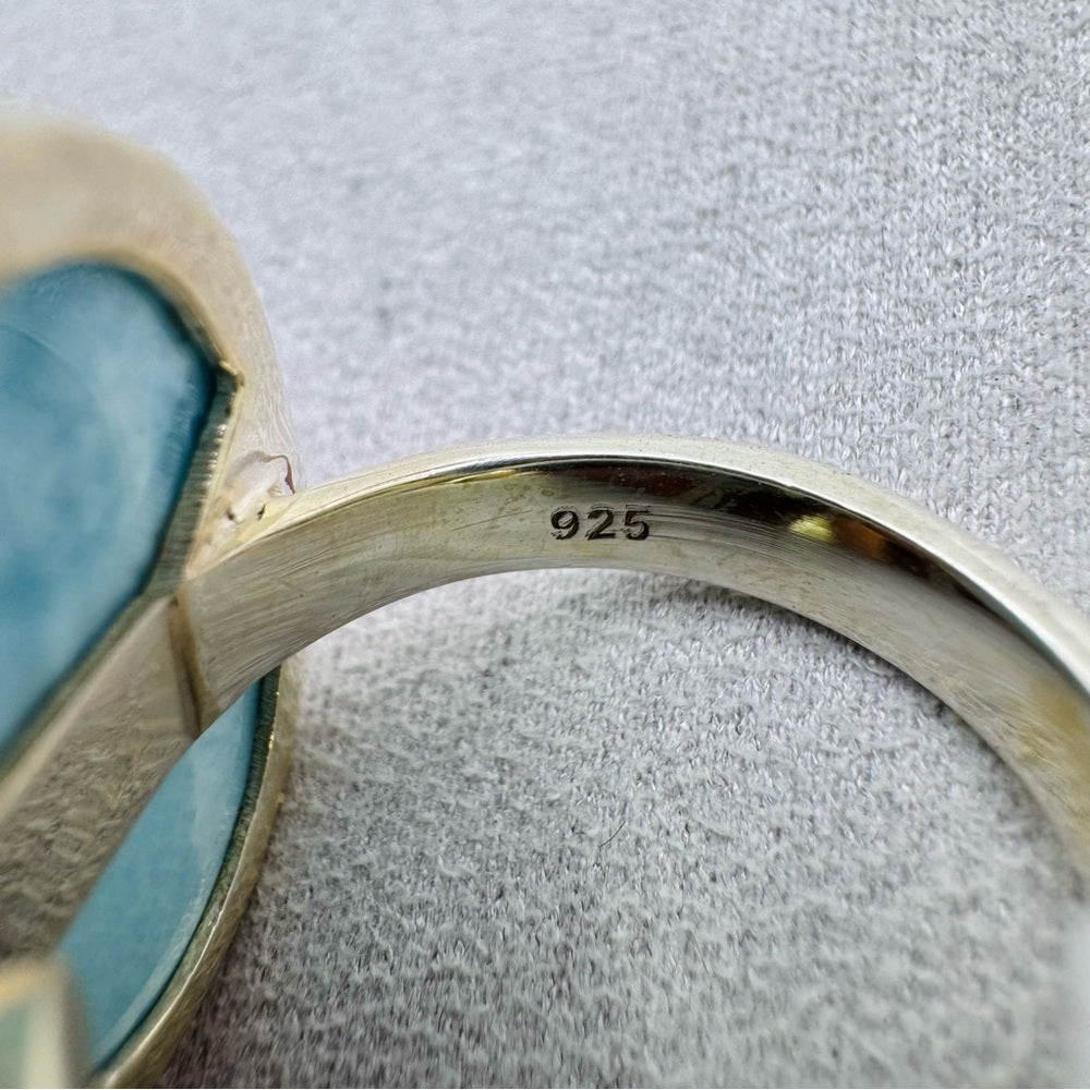 S925 Oval Larimar Adjustable Ring