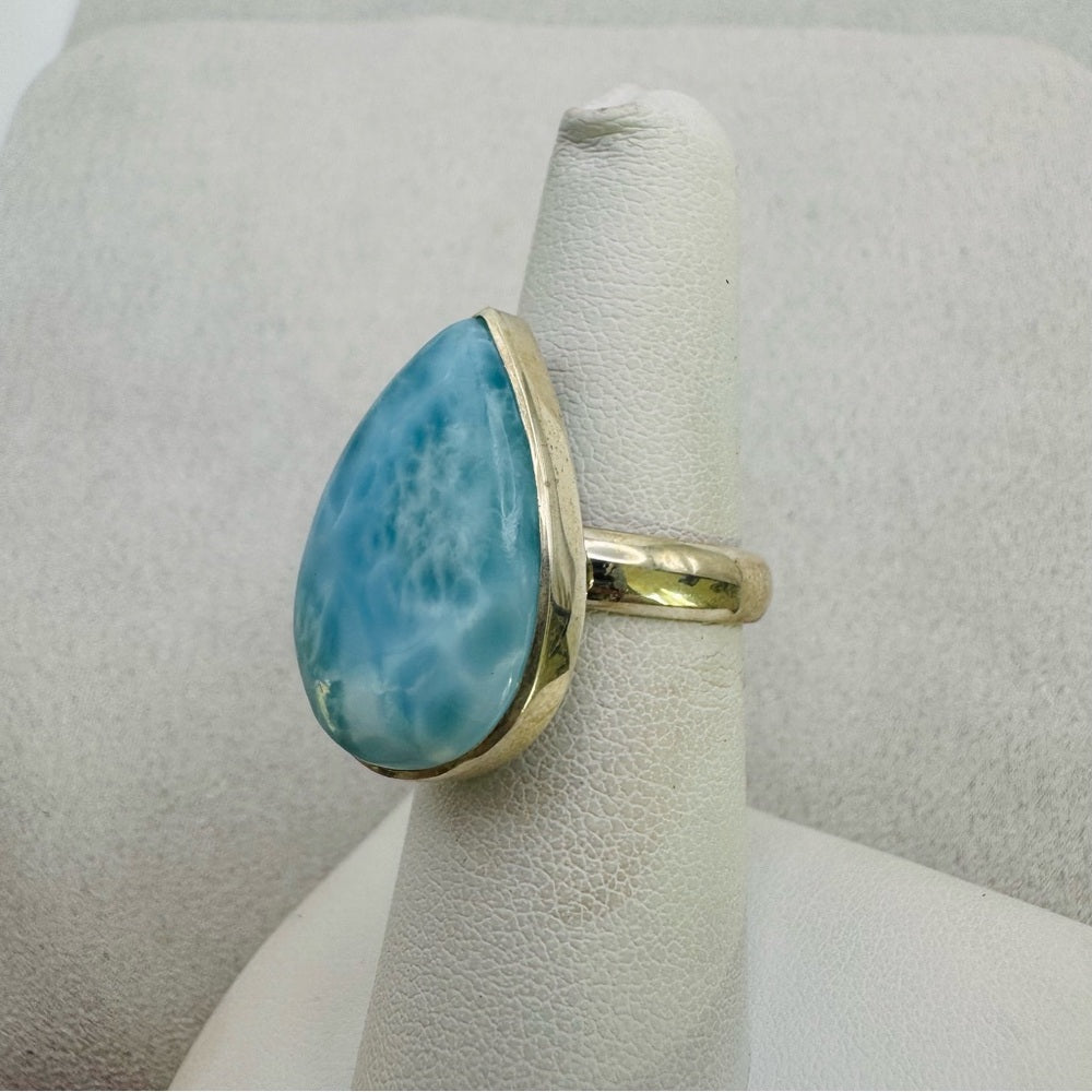 S925 Teardrop Larimar Adjustable Ring