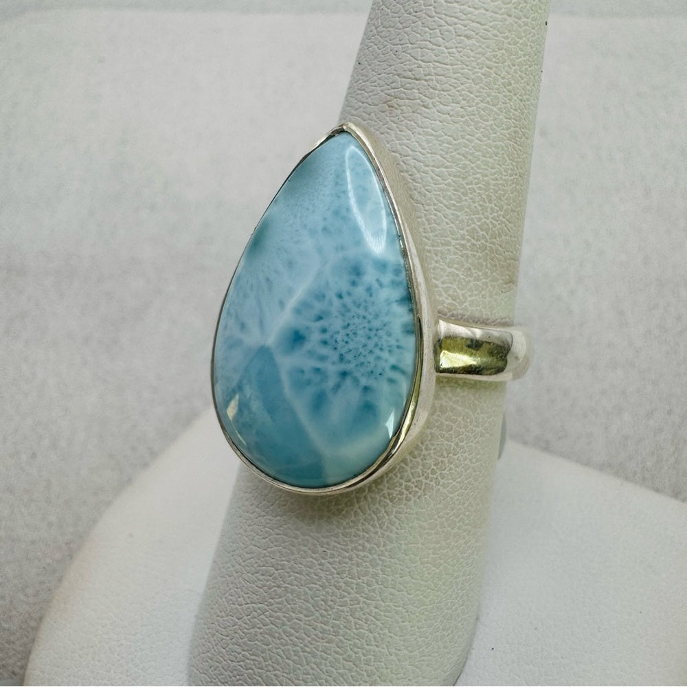 S925 Teardrop Larimar Adjustable Ring