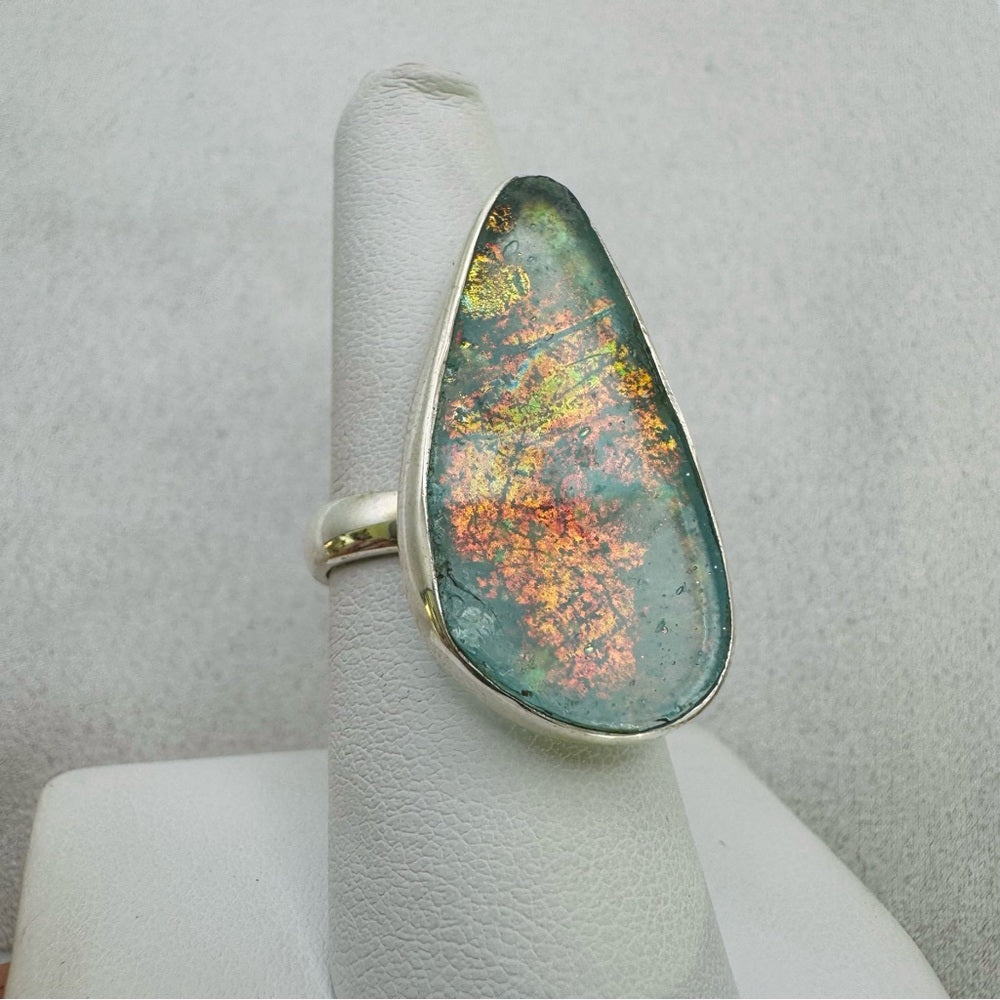S925 Roman Glass Adjustable Ring