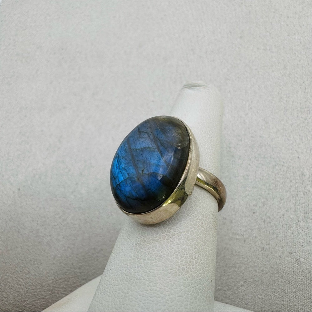 S925 Oval Labradorite Adjustable Ring