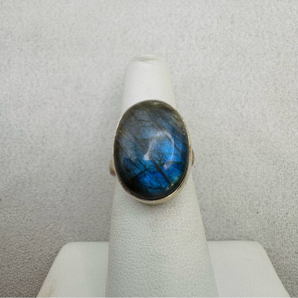 S925 Oval Labradorite Adjustable Ring