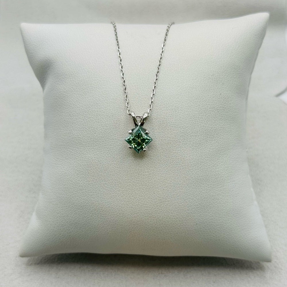 1.2 CT Green Moissanite Princess Cut Diamond Necklace