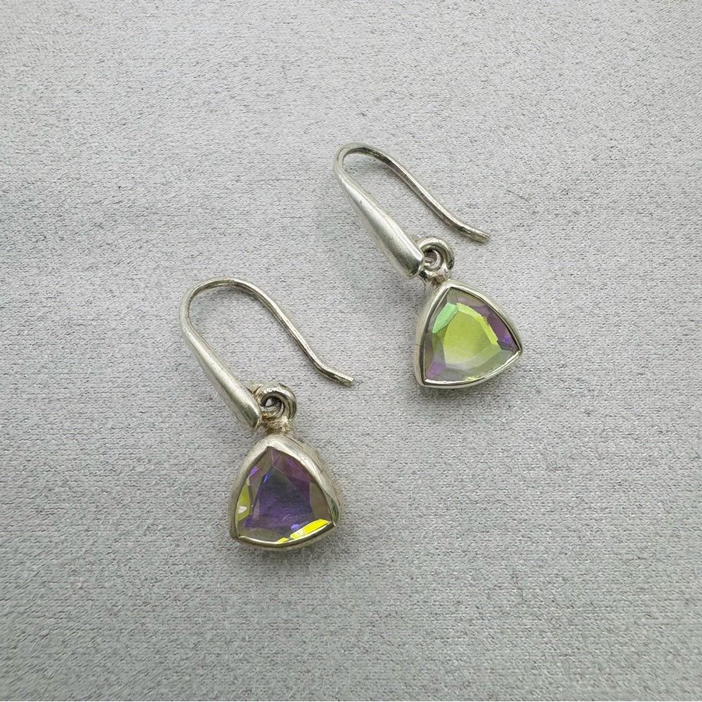 S925 Faceted Triangle Moonlight Topaz Dangle Earrings