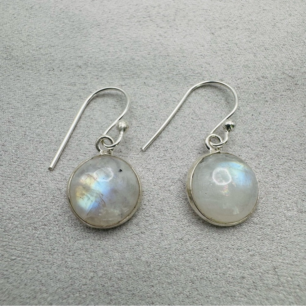 S925 Round Moonstone Dangle Earrings