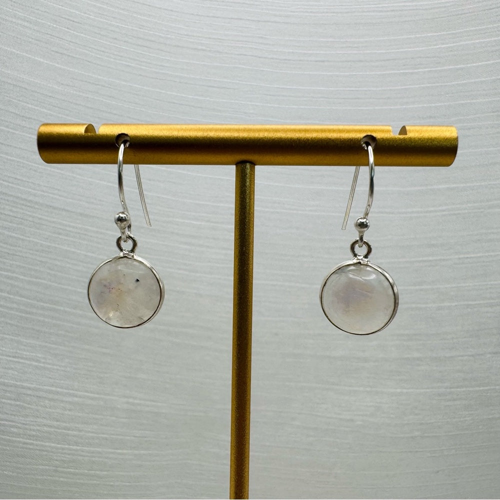 S925 Round Moonstone Dangle Earrings