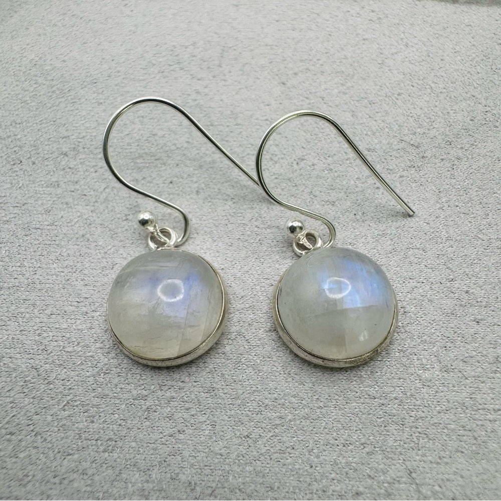 S925 Round Moonstone Dangle Earrings