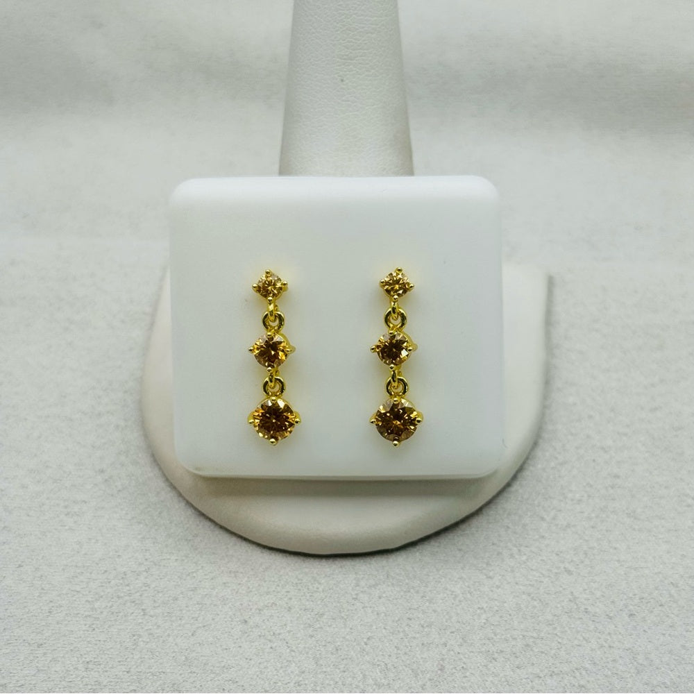 1.8 * 2 CT Moissanite Diamond Amber Triple Drop Dangle Earrings